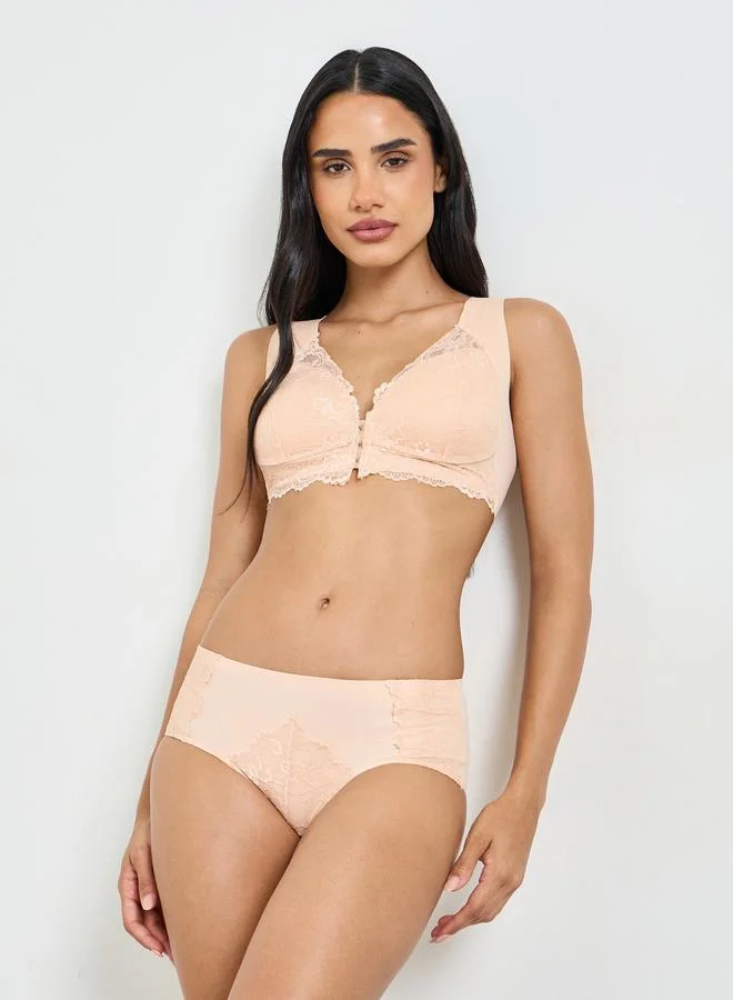 Take Two Lace Insert Padded Non Wired Bra And Midi Brief Set