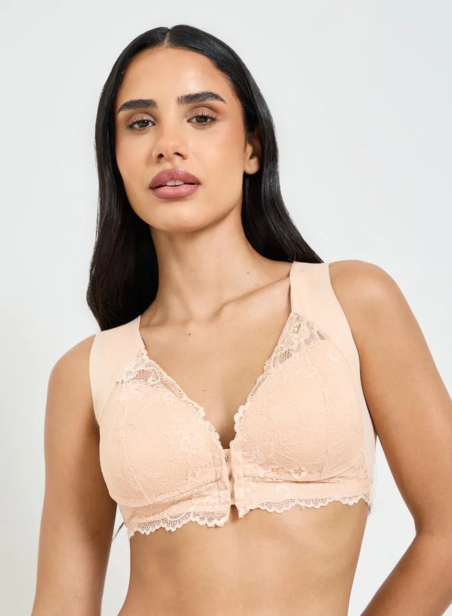 Take Two Lace Insert Padded Non Wired Bra And Midi Brief Set