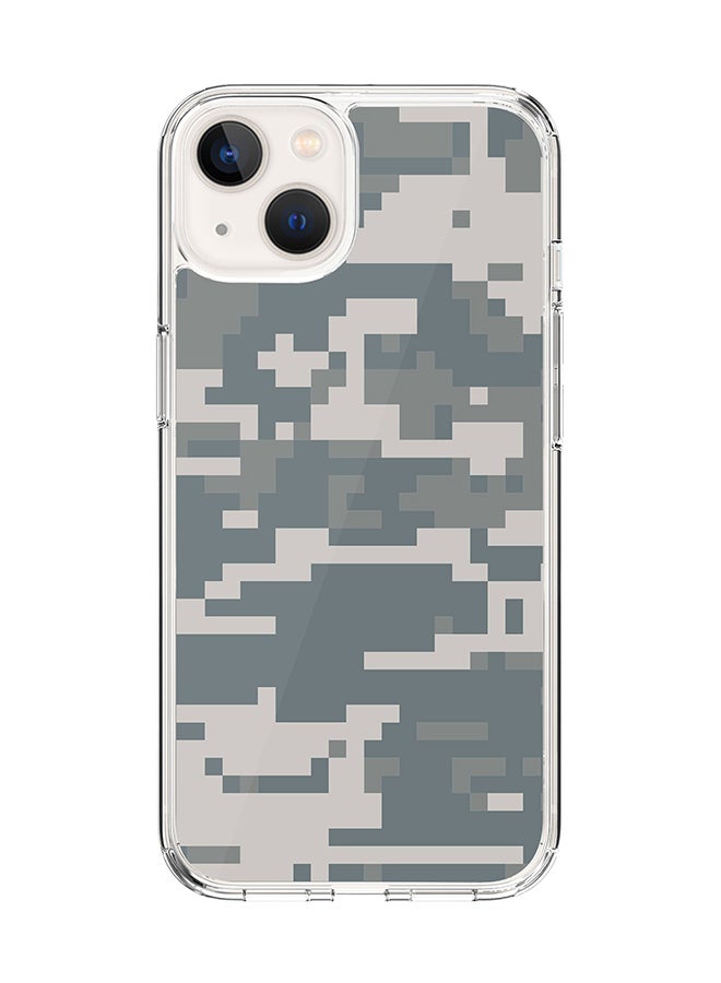 Stylizedd Classic Clear for Apple iPhone 14 Case Hybrid Soft Cover Flexible Edges Anti Drop TPU PC Gel Thin Transparent Cover [ Designed for Apple iPhone 14 ] - Digital Camo Full Print 