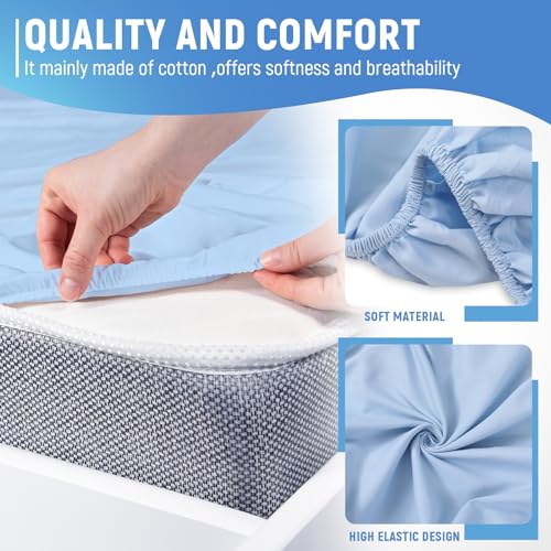SmoothNovelty 4 Pcs Hospital Bed Sheets Set, Soft Knitted Standard Sheets Quality, Include Fitted Coverlet, Quilt Cover, Pillow Case and Blanket(Blue) - Image 3