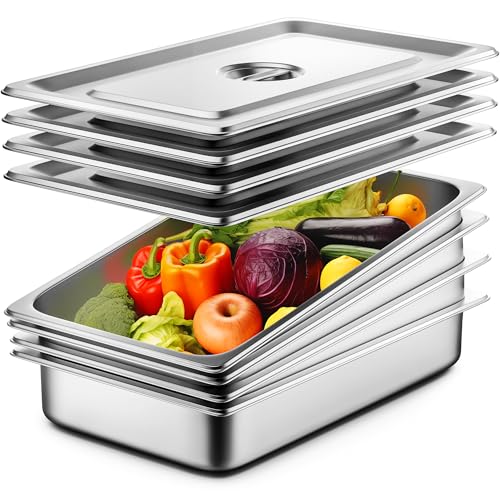 ZeroPone 4 Pack Hotel Pans with Lids, 1/1 Full Size 4" Deep Steam Table Pan, 19 Gauge Thickened Stainless Steel Anti Jam Steam Pan, Commercial Food Storage Containers - Image 1