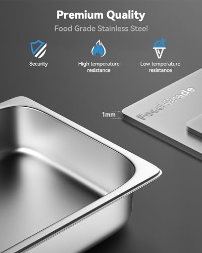 ZeroPone 4 Pack Hotel Pans with Lids, 1/1 Full Size 4" Deep Steam Table Pan, 19 Gauge Thickened Stainless Steel Anti Jam Steam Pan, Commercial Food Storage Containers - Image 2