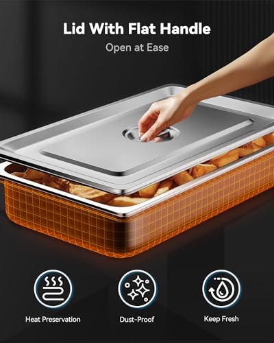 ZeroPone 4 Pack Hotel Pans with Lids, 1/1 Full Size 4" Deep Steam Table Pan, 19 Gauge Thickened Stainless Steel Anti Jam Steam Pan, Commercial Food Storage Containers - Image 5