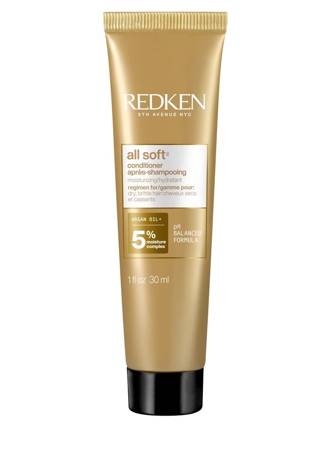 Redken All Soft Argan Oil Conditioner | For Dry / Brittle Hair | Moisturizes & Provides Intense Softness | With Argan Oil | Travel Size | 1 Fl Oz - Image 1