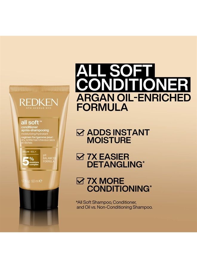Redken All Soft Argan Oil Conditioner | For Dry / Brittle Hair | Moisturizes & Provides Intense Softness | With Argan Oil | Travel Size | 1 Fl Oz - Image 2