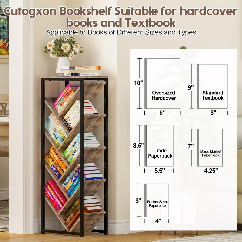 Cutogxon Tree Bookshelf - 9 Tier Floor Standing Tree Bookshelf for Hardcover Books, Small Bookshelf for Small Spaces Bookshelves Wooden Book Storage Organizer Shelves for Bedroom Living Room - Image 3