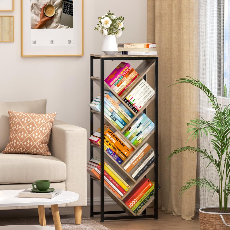 Cutogxon Tree Bookshelf - 9 Tier Floor Standing Tree Bookshelf for Hardcover Books, Small Bookshelf for Small Spaces Bookshelves Wooden Book Storage Organizer Shelves for Bedroom Living Room - Image 4