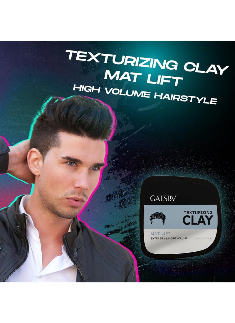 GATSBY Gatsby Texturizing Clay - Mat Lift For Super Strong Hold More Volume and Extra Dry Look Stylish Matte Finish Anytime Restylable Hair Styling Clay Wax Hair Wax For Men 75gm  - Image 2
