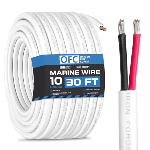 Iron Forge Cable 10 Gauge Marine Wire - 30 Foot, 10 AWG Cable for Boat Wiring, 10/2 Tinned Copper Duplex Marine Grade Outdoor Electric Wire for Boat, Dock, RV, Solar, and Automotive - Image 1
