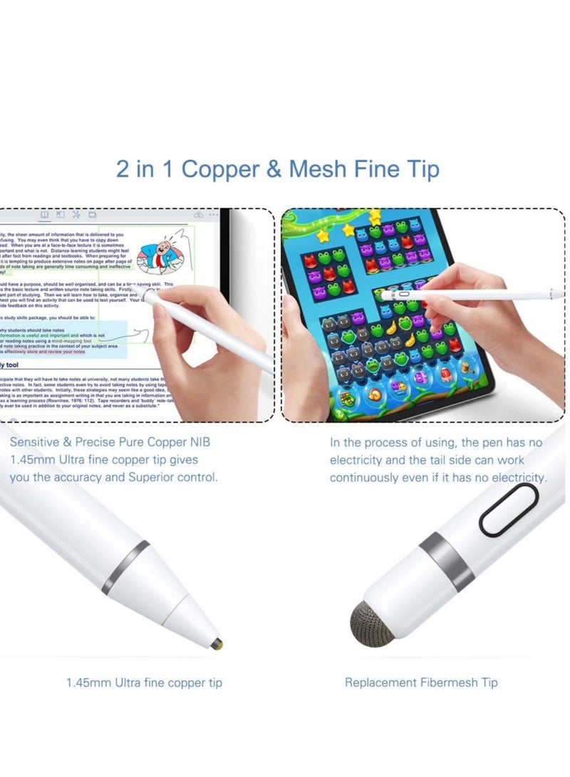 Active Stylus Pen White/Black 1.45mm fine Tip for iPad Apple iPhone Samsung Tablets, on iOS and Android Capacitive Touchscreen, Take-Note Hand-Written Draw no lags Skipping,Rechargeable, - Image 3