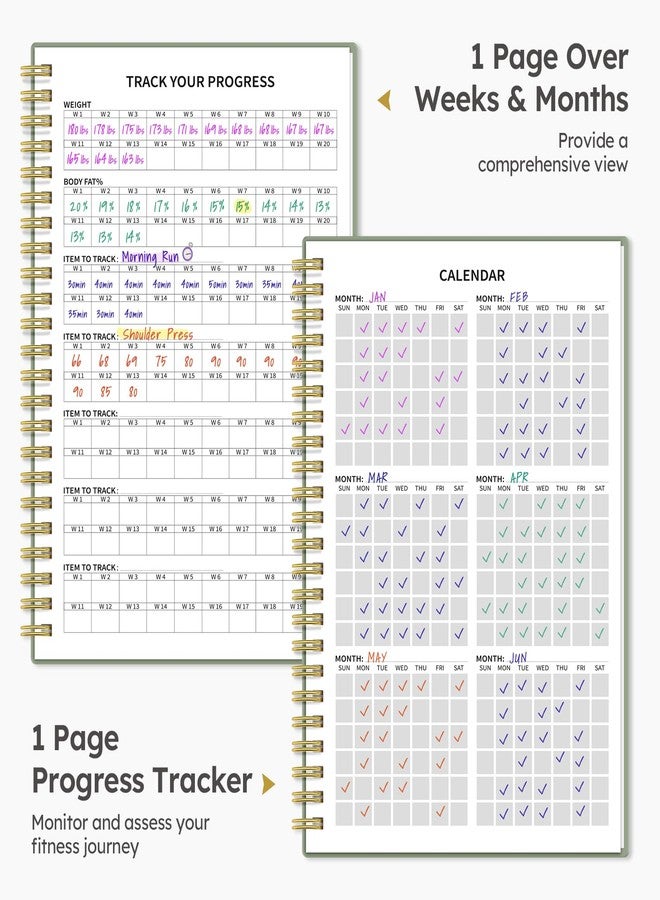 Taja Fitness Workout Journal for Women & Men, A5(5.5" x 8.2") Workout Log Book Planner for Tracking, Progress, and Achieving Your Wellness Goals - Green - Image 4