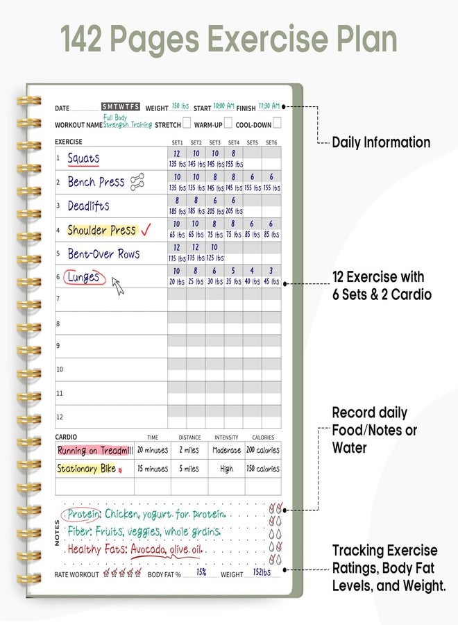Taja Fitness Workout Journal for Women & Men, A5(5.5" x 8.2") Workout Log Book Planner for Tracking, Progress, and Achieving Your Wellness Goals - Green - Image 2