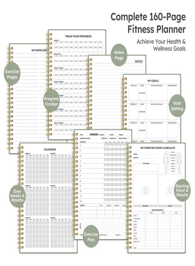 Taja Fitness Workout Journal for Women & Men, A5(5.5" x 8.2") Workout Log Book Planner for Tracking, Progress, and Achieving Your Wellness Goals - Green - Image 5