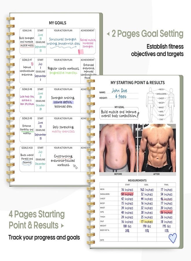 Taja Fitness Workout Journal for Women & Men, A5(5.5" x 8.2") Workout Log Book Planner for Tracking, Progress, and Achieving Your Wellness Goals - Green - Image 3