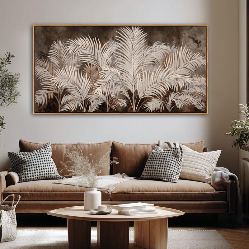 Pogusmavi Boho Wall Art in Modern Brown, Minimalist Canvas Artwork for Living Room,Framed Large Wall Art for Bedroom Wall Decor - Textured Decorative Neutral Wall Pictures 20Ã—40IN - Image 1