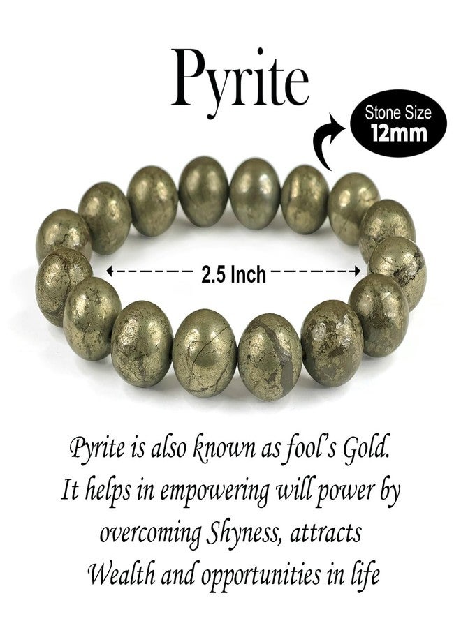 Crystu Natural Pyrite Bracelet for Reiki Healing Crystal Stone 12 mm Round Bead Bracelet - Image 5