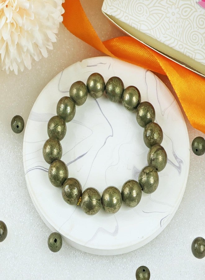 Crystu Natural Pyrite Bracelet for Reiki Healing Crystal Stone 12 mm Round Bead Bracelet - Image 3
