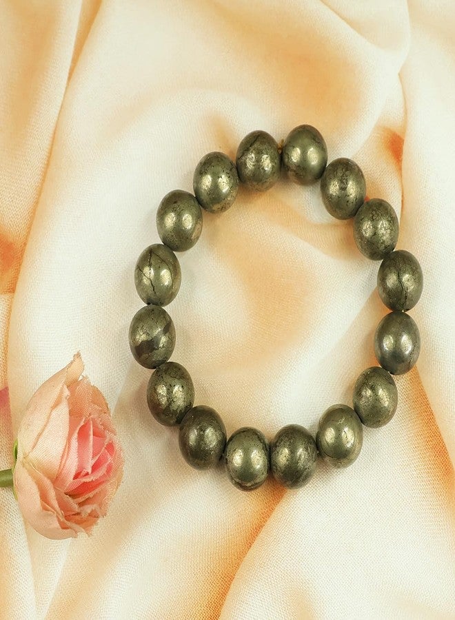 Crystu Natural Pyrite Bracelet for Reiki Healing Crystal Stone 12 mm Round Bead Bracelet - Image 4