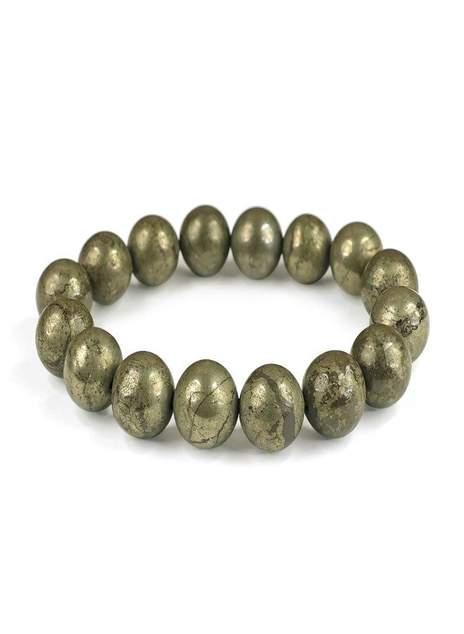 Crystu Natural Pyrite Bracelet for Reiki Healing Crystal Stone 12 mm Round Bead Bracelet - Image 1
