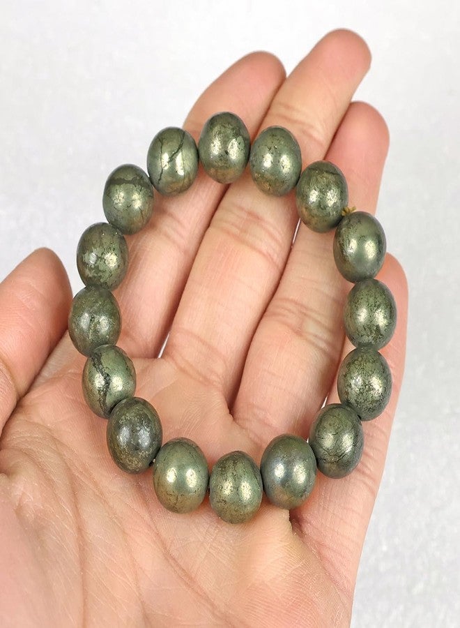 Crystu Natural Pyrite Bracelet for Reiki Healing Crystal Stone 12 mm Round Bead Bracelet - Image 2
