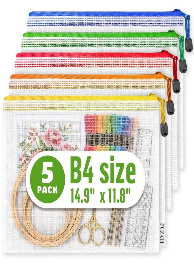 JUZARI 5 Pack Large Plastic Zipper Pouches B4 (12х15in) for Puzzle & Board Game Storage Bags - Mesh Zipper Pouch Document Bag - Pouches for Organization Storage Bags with Zipper - Zipper Bags for Organizing - Image 1