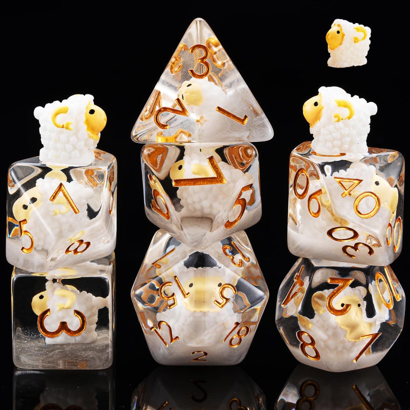 Maywin Resin Sheep Dice SetPolyhedral Dice Animal Inclusion DiceRPG D and D Dice Set for Role Playing Games for 15 Years and Up - Image 3
