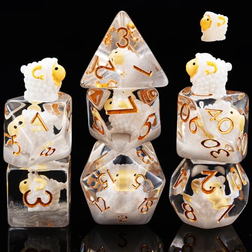 Maywin Resin Sheep Dice SetPolyhedral Dice Animal Inclusion DiceRPG D and D Dice Set for Role Playing Games for 15 Years and Up - Image 1