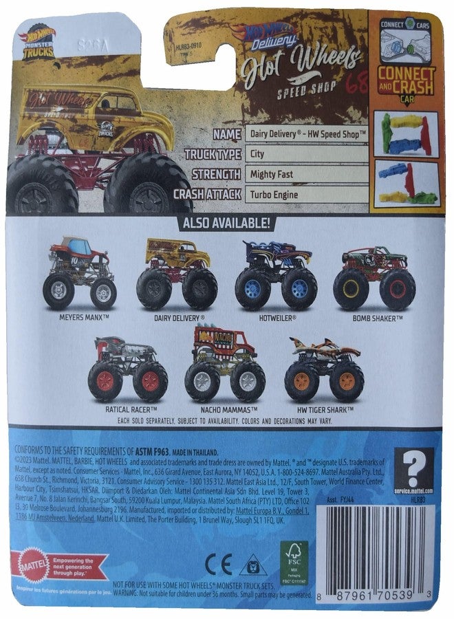 Matchbox Hot Wheels Monster Trucks Dairy Delivery, HWMT Back to Basics 6/6 Connect and Crash Car - Image 2