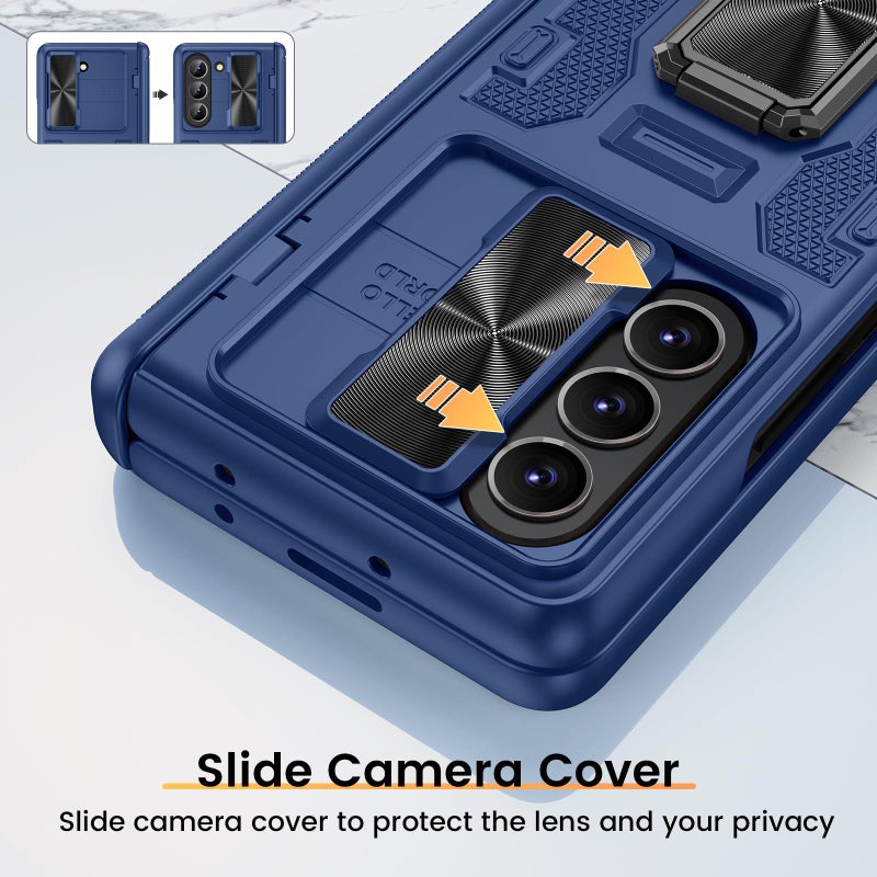 VEGO for Samsung Fold 5 Case with Hinge Protection & Slide Camera Cover, Built-in 360Â° Magnetic Ring Stand, Screen Protector, Shockproof Protective for Samsung Fold 5 5G 2023 - Blue - Image 4