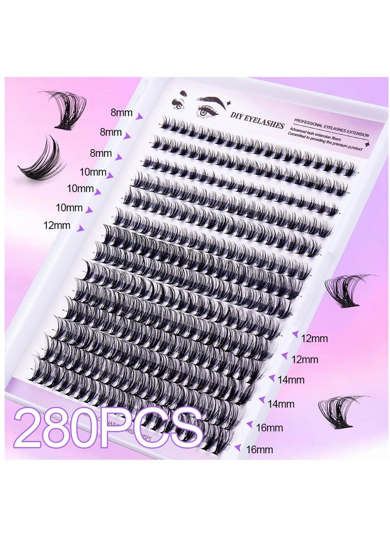 LashesMD - 280Pcs DIY Lash Extension Kit Lash Clusters Kit Individual Cluster Lashes with Waterproof Lash Bond and Seal and Tweezers D Curl Eyelash Extension Kit - Image 1