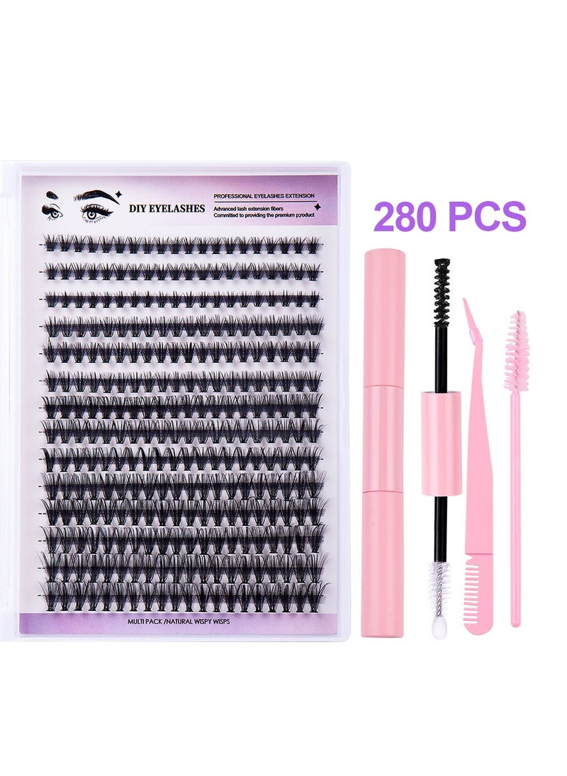 LashesMD - 280Pcs DIY Lash Extension Kit Lash Clusters Kit Individual Cluster Lashes with Waterproof Lash Bond and Seal and Tweezers D Curl Eyelash Extension Kit - Image 1