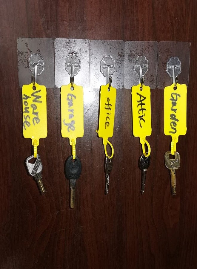 XF-Vel 100pcs Reusable Blank Plastic Tags Ties Key Tags 1.45"*2.48" Serrated Tension Sealing Strap with Large Label Plastic Tie Mark Label Waterproof Hang Sign Write on Tag (Yellow, 100pcs) - Image 5