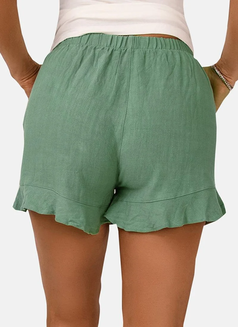 YUNIQEE Green Plain Casual Shorts