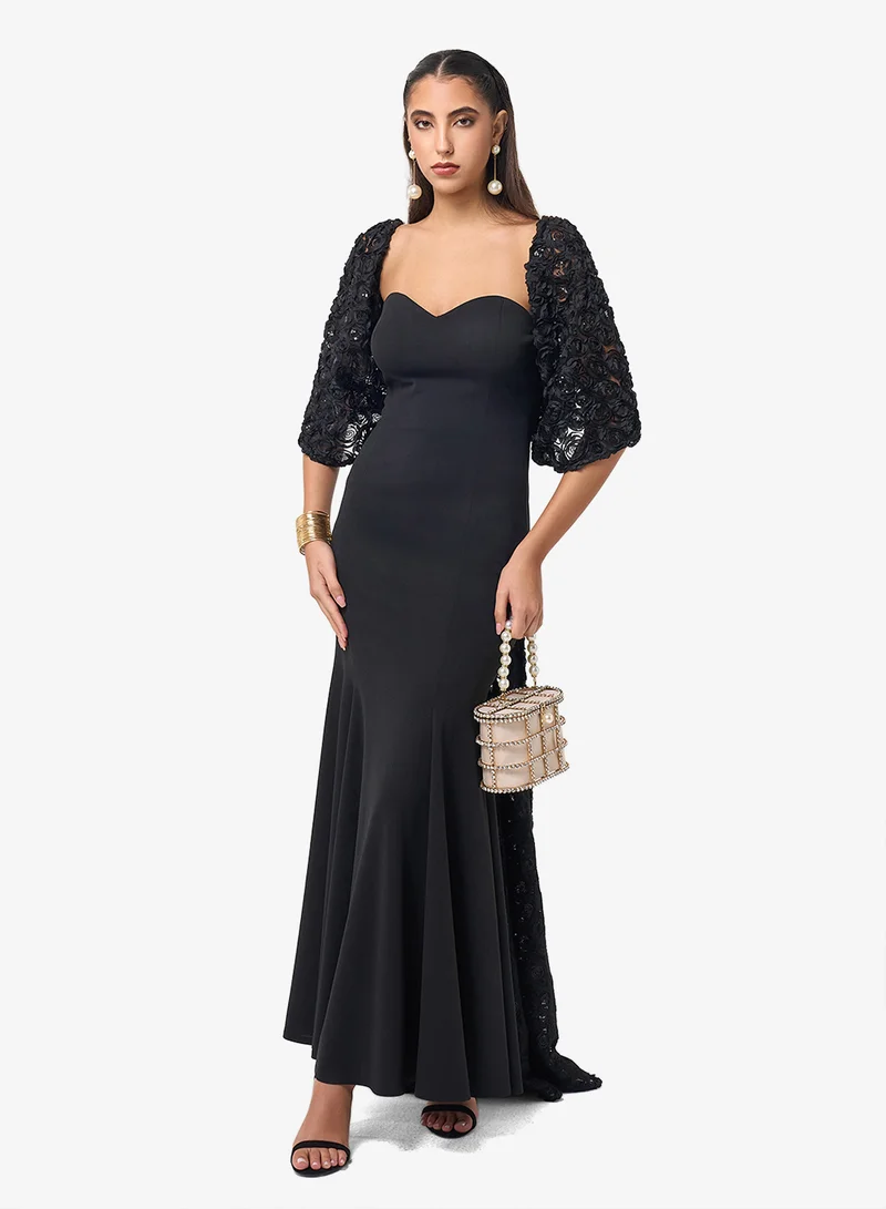 Threadz by Ajooni Sweetheart Neck Lace Detail Maxi Dress