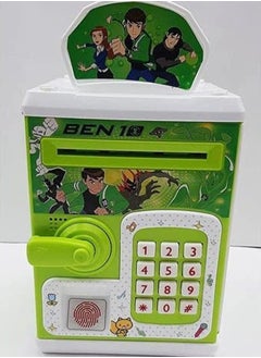 Generic Smart kids' safe with fingerprint and password, automatically dispenses money with music and lights, featuring a cute design and cartoon characters. 