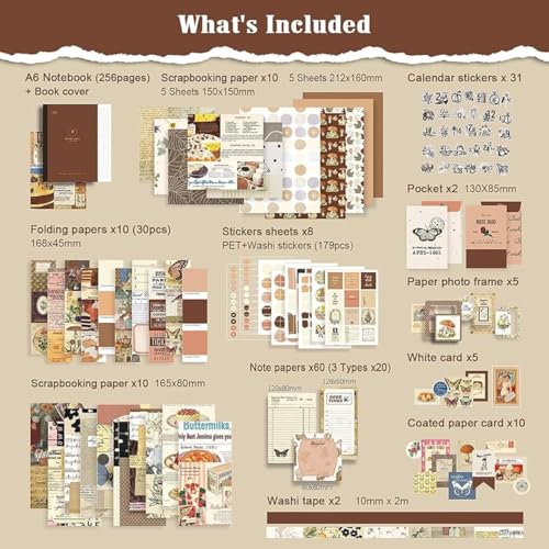 LANLOY 346pcs Journal Supplies Kit Vintage Stickers Art Journaling Bullet Junk Planners DIY Decoration Paper Stickers Craft Kits Notebook Collage Album (Morning Breeze Scrapbook), Multicolour - Image 2