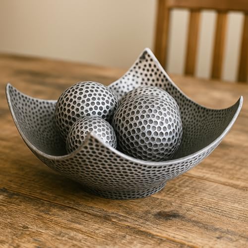 Seraphic 5pc Bowl Table Centerpieces for Dining Room, Large Decorative Bowls for Coffee Table Decor, Kitchen, Orbs/Balls Included, Silver - Image 1