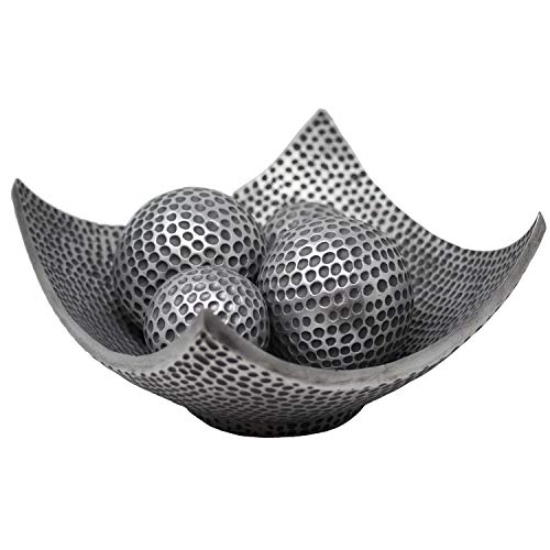 Seraphic 5pc Bowl Table Centerpieces for Dining Room, Large Decorative Bowls for Coffee Table Decor, Kitchen, Orbs/Balls Included, Silver - Image 2
