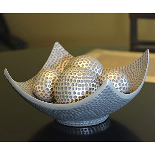 Seraphic 5pc Bowl Table Centerpieces for Dining Room, Large Decorative Bowls for Coffee Table Decor, Kitchen, Orbs/Balls Included, Silver - Image 3