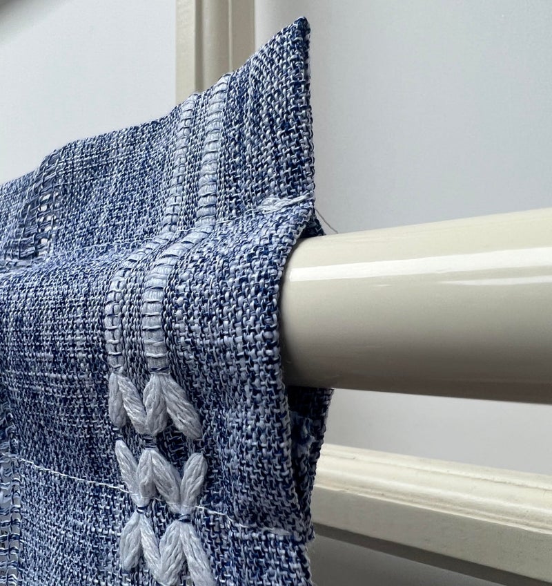 GOHD GOLDEN OCEAN HO Gohd Country Road Boho Swag Valance Farmhouse Linen Curtain Curtain Swag Pair Vintage Chic Tassel Farances (Swag Valance Blue)  - Image 2