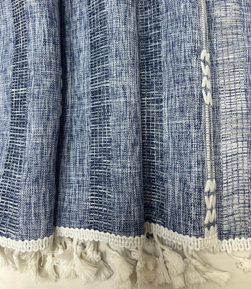 GOHD GOLDEN OCEAN HO Gohd Country Road Boho Swag Valance Farmhouse Linen Curtain Curtain Swag Pair Vintage Chic Tassel Farances (Swag Valance Blue)  - Image 3
