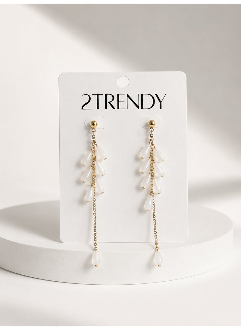 Women's Gold-Tone Dangle Earrings with White Bead Accents