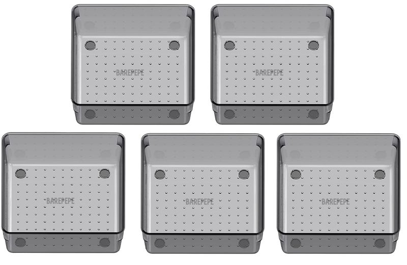 BAREPEPE 6x6x2 Inch Unbreakable 5-Piece Drawer Organizer Set Desk Drawer Dividers Vanity Cosmetic Makeup Trays - Multipurpose (Light Black) - Image 1