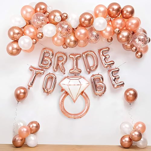 SpecialYou.in 36Pcs Bride To Be Decoration Set Combo With Rose Gold & White Balloons, Ring Foil Balloons and Foil Banner for Bachelorette Party Decorations - Image 1