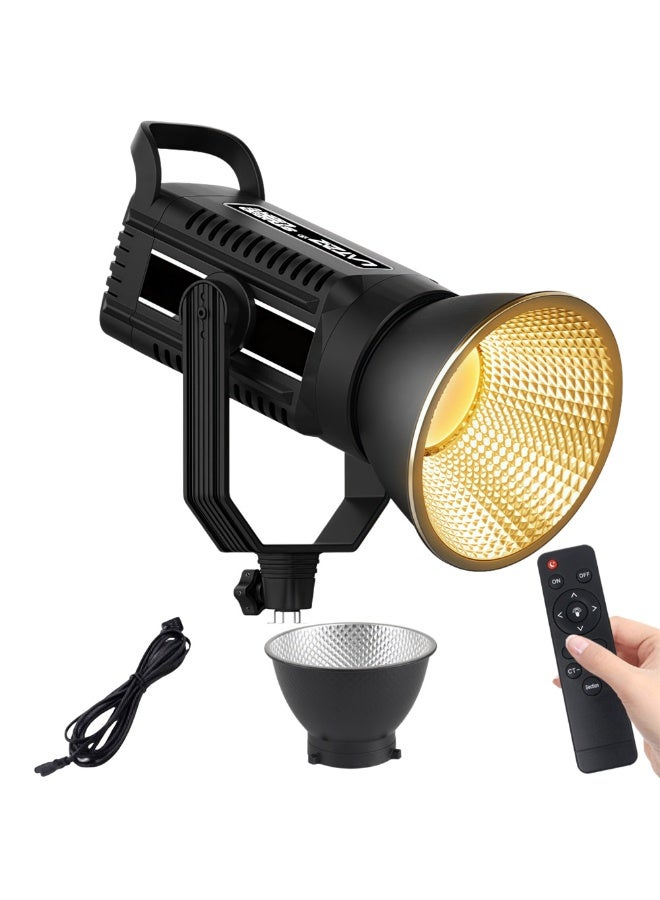 فلاشهوك مصباح فيديو LED بقوة 150 واط مع عاكس قياسي وجهاز تحكم عن بُعد - قابل للتعتيم من 3200 إلى 5600 كلفن، مؤشر تجسيد اللون>96، حامل Bowens، دوران 360 درجة على شكل حرف U، مصباح تصوير COB للاستوديو/البث المباشر - Image 1
