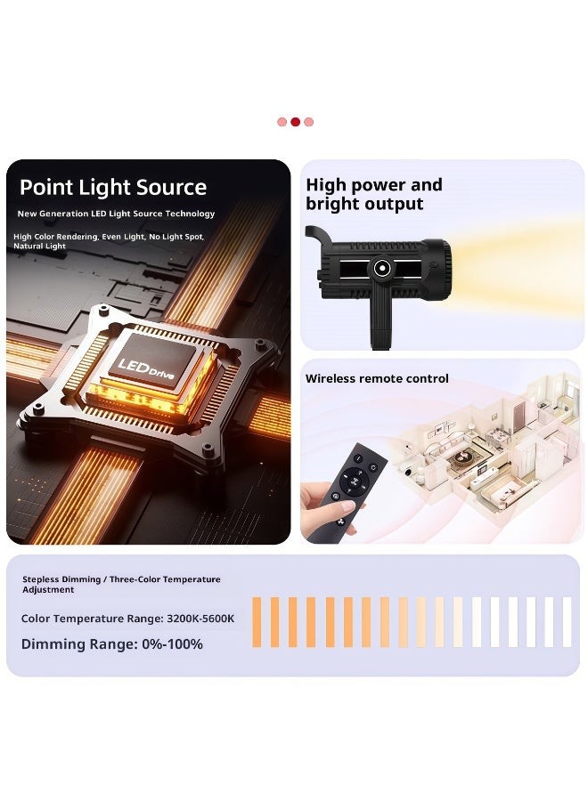 فلاشهوك مصباح فيديو LED بقوة 150 واط مع عاكس قياسي وجهاز تحكم عن بُعد - قابل للتعتيم من 3200 إلى 5600 كلفن، مؤشر تجسيد اللون>96، حامل Bowens، دوران 360 درجة على شكل حرف U، مصباح تصوير COB للاستوديو/البث المباشر - Image 2