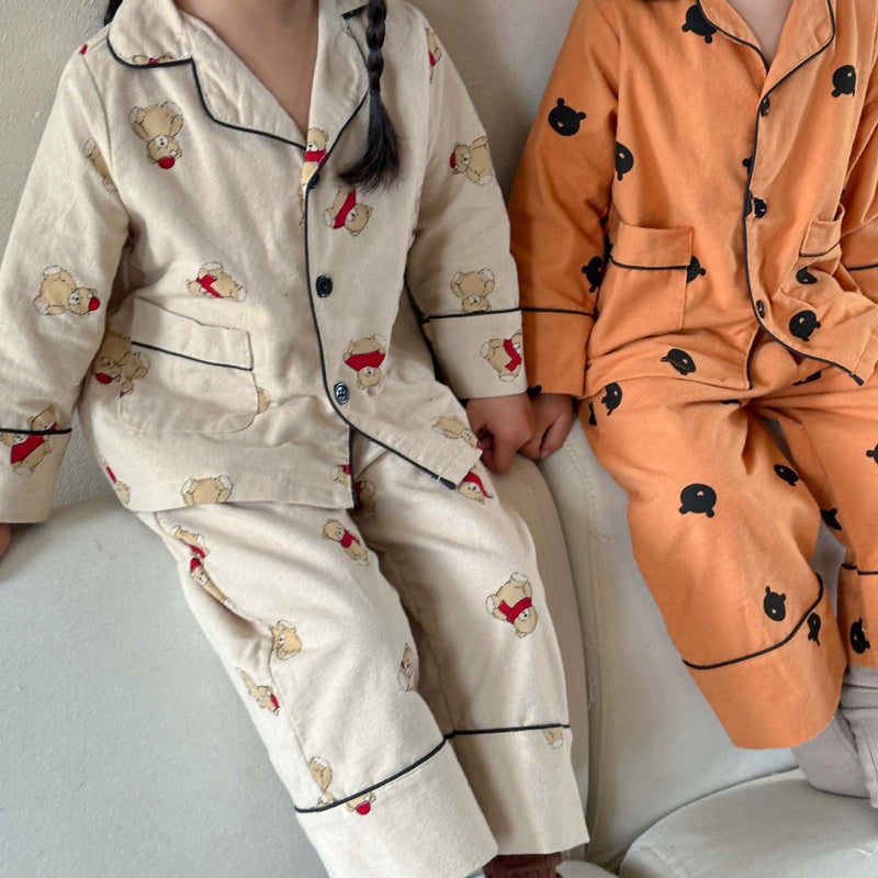 South Korea Children'S Clothing Children'S Korean-Style Cotton Sanding Pajamas Suit Boys And Girls Baby Home Clothes Two-Piece Set - Image 2