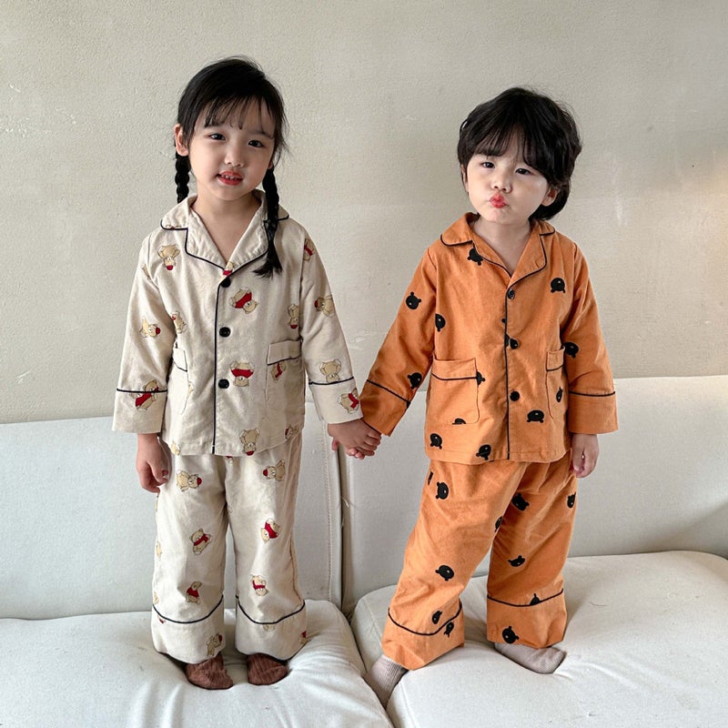 South Korea Children'S Clothing Children'S Korean-Style Cotton Sanding Pajamas Suit Boys And Girls Baby Home Clothes Two-Piece Set - Image 4