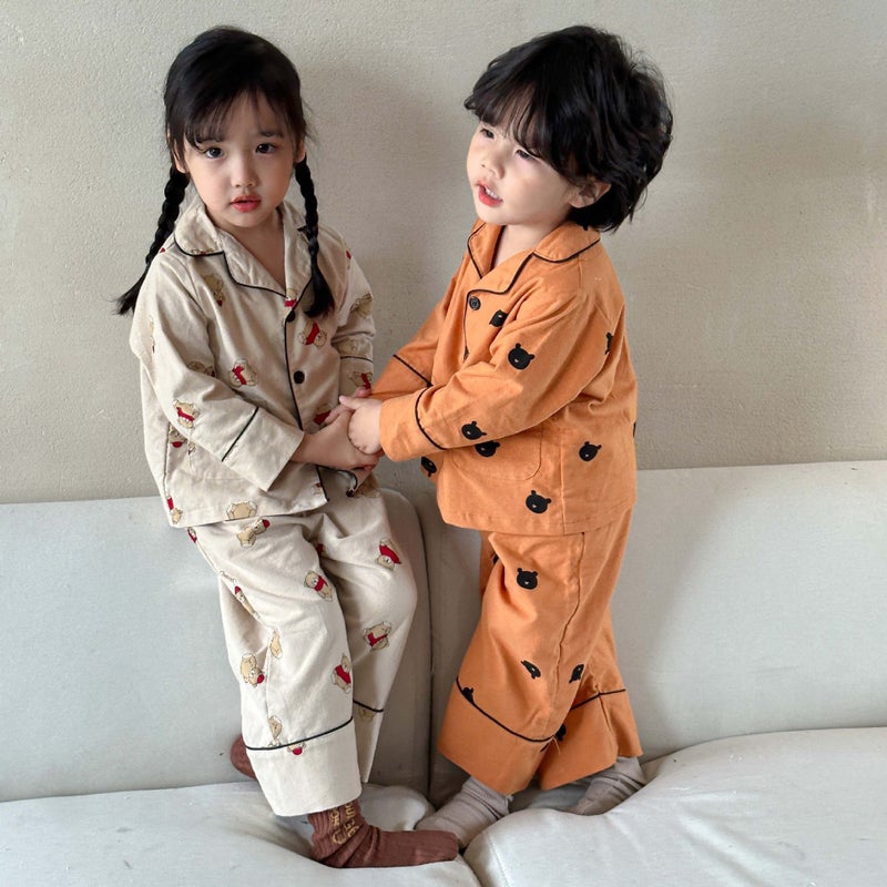 South Korea Children'S Clothing Children'S Korean-Style Cotton Sanding Pajamas Suit Boys And Girls Baby Home Clothes Two-Piece Set - Image 5