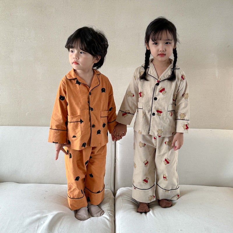South Korea Children'S Clothing Children'S Korean-Style Cotton Sanding Pajamas Suit Boys And Girls Baby Home Clothes Two-Piece Set - Image 3